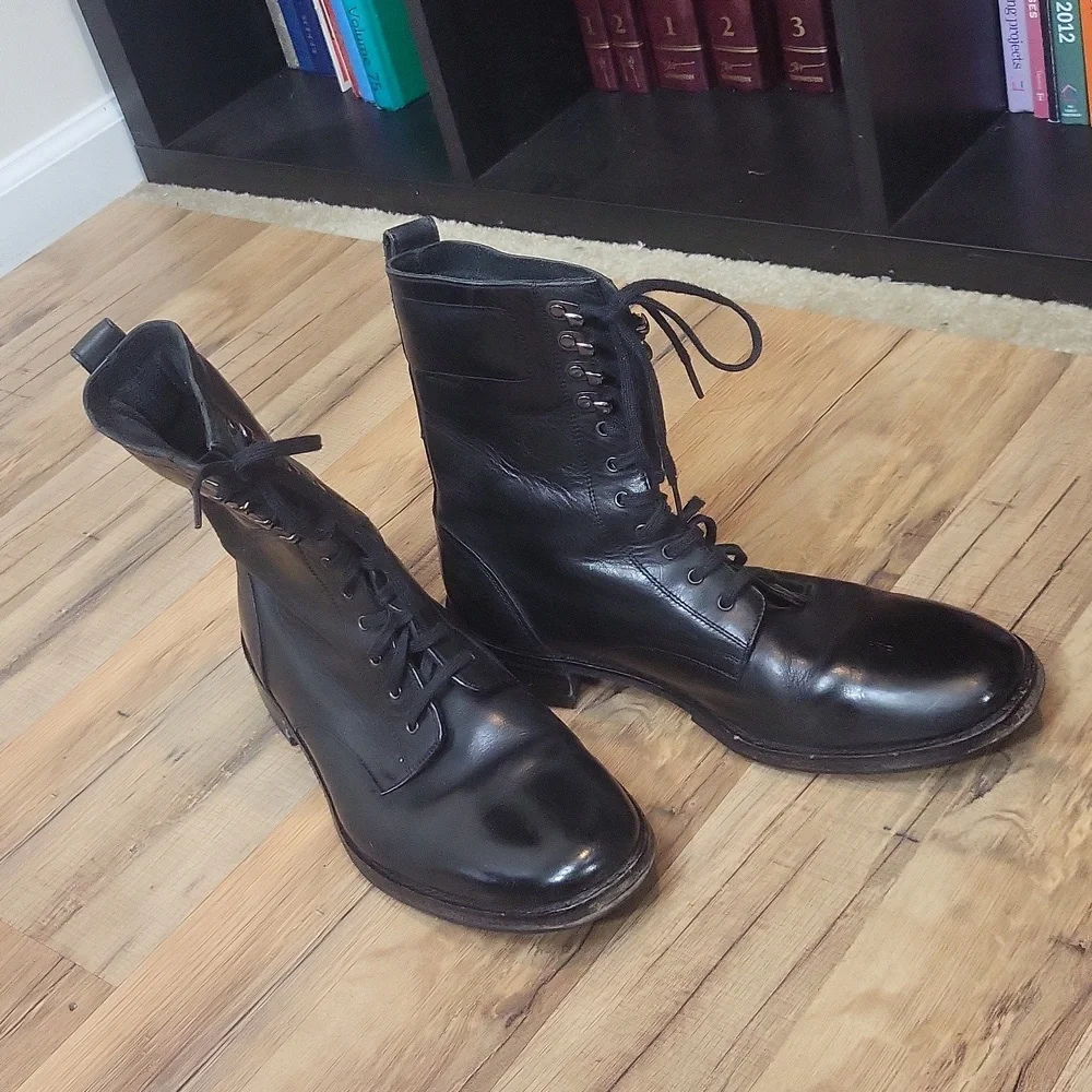 COLE HAAN Nike Air Black Leather Military Boot - O11062 - Picture 1 of 15